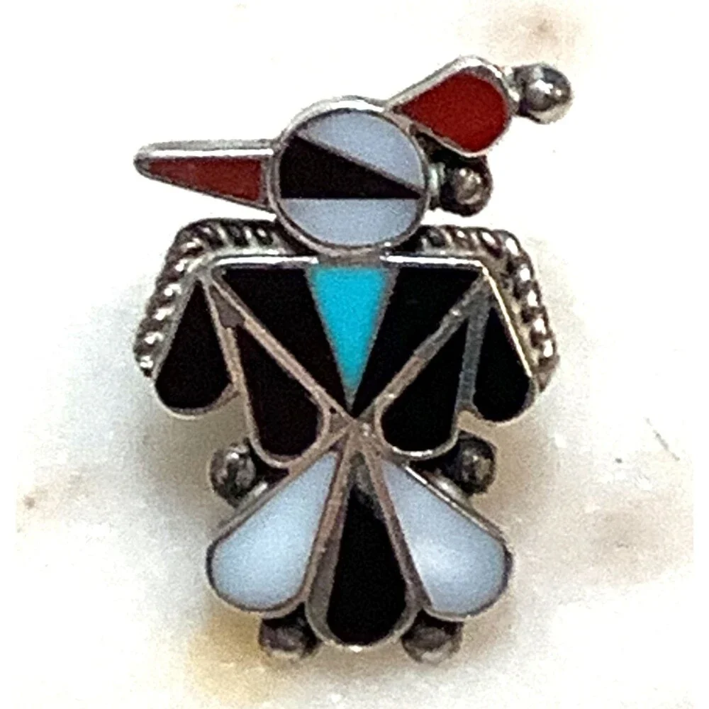 Zuni Lapel Pin Bird Sterling Siver Artisan Signed Tie Pin Native American